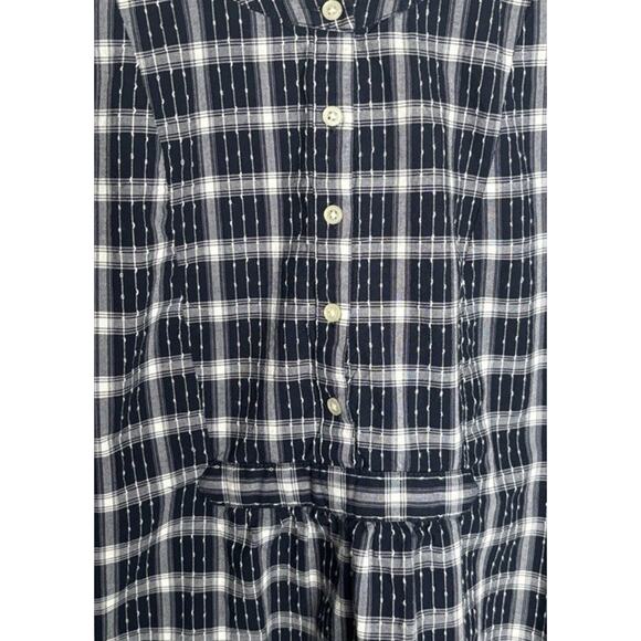 Loft Blouse Navy Plaid Long Sleeves Size Medium Flowing Blue White Cotton Winter - Picture 4 of 9
